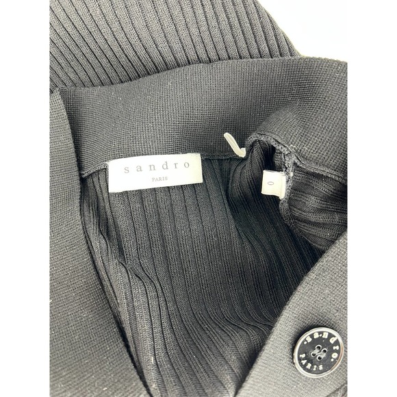 Sandro Black Ribbed Button Front Gabrielle Knit Cardigan - Picture 9 of 12